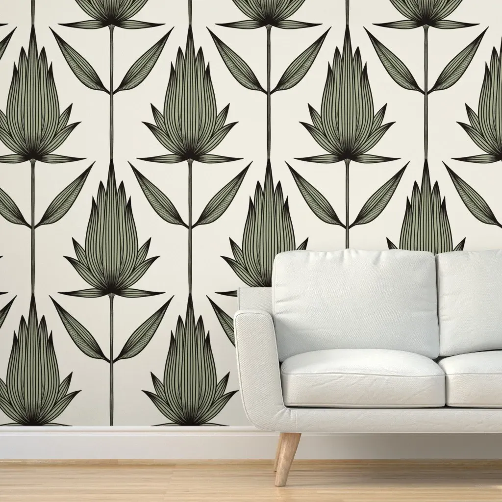 Doodle Flower Jumbo Peel and Stick Wallpaper - Creamy White, Sage Green product