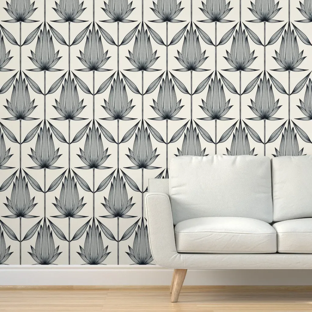 Doodle Flower Peel and Stick Wallpaper - Black, White product