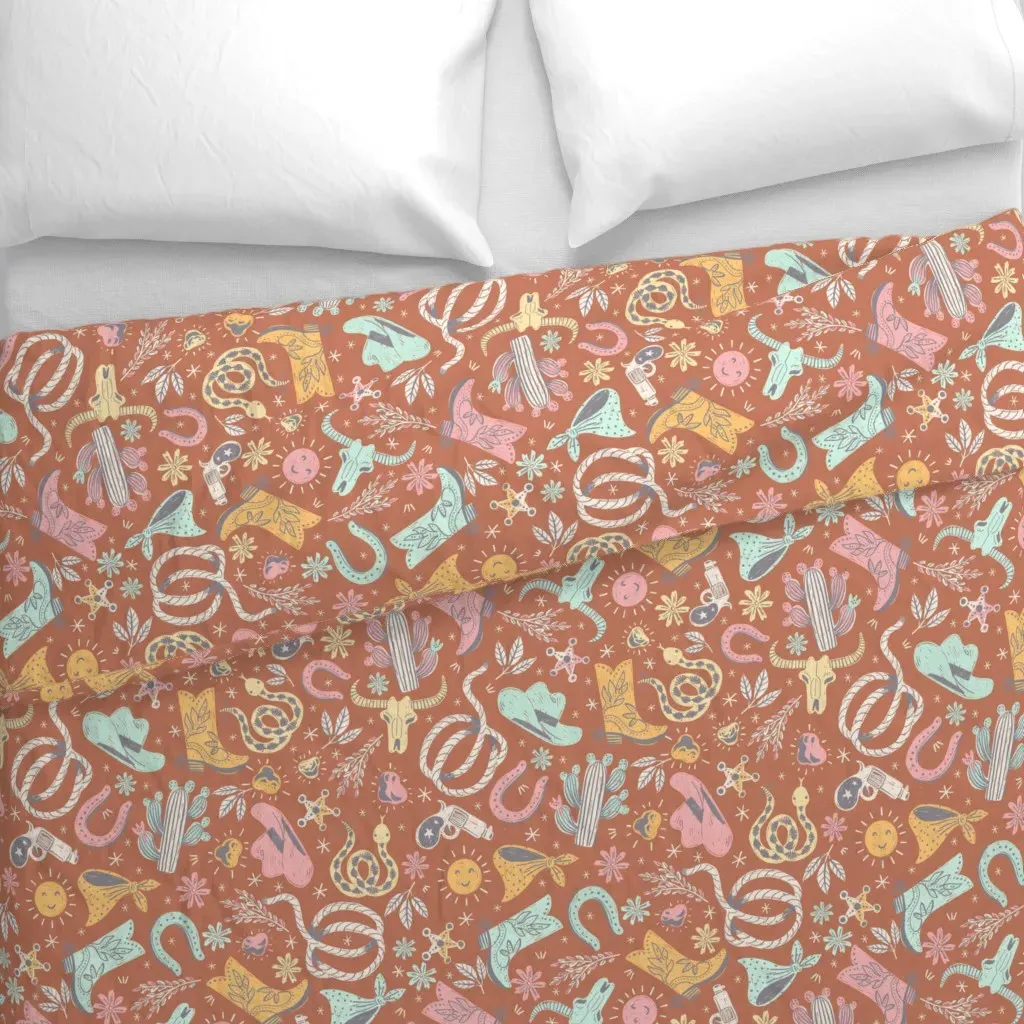 Doodly Cowboy Stuff Duvet Cover - Burlywood alternate view