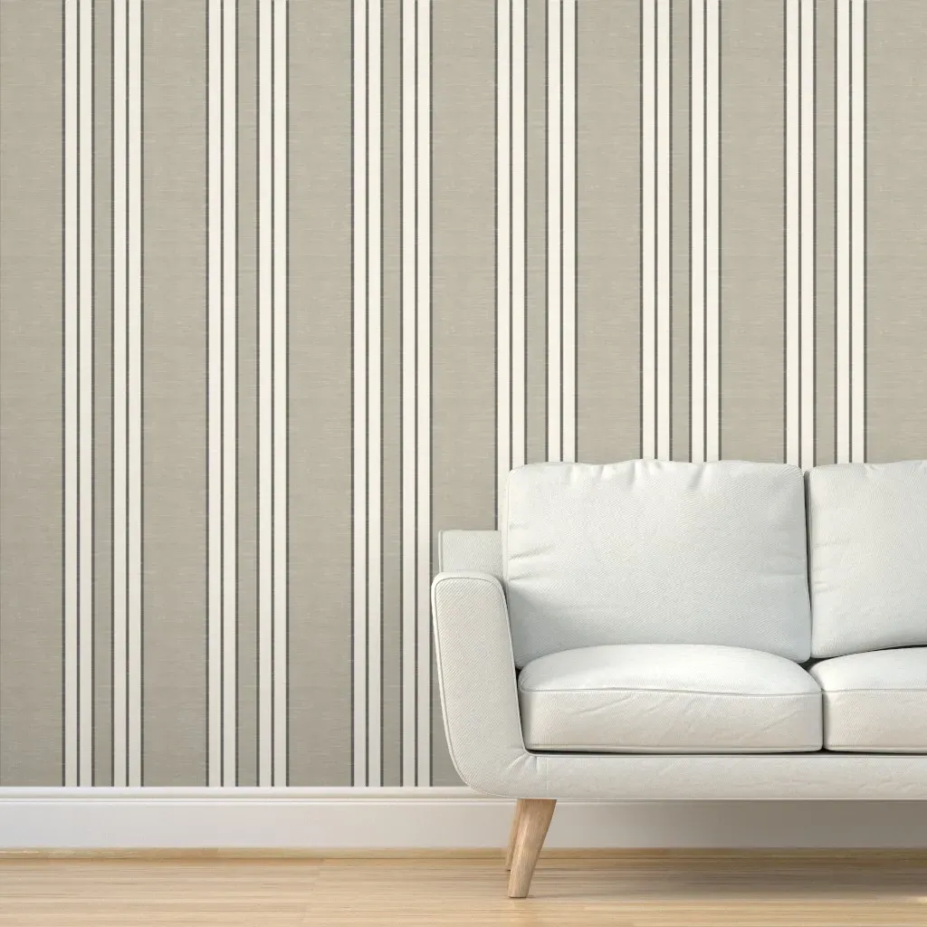 Dora Stripe Ticking Stripe Peel and Stick Wallpaper - Beige, Faux Grasscloth product