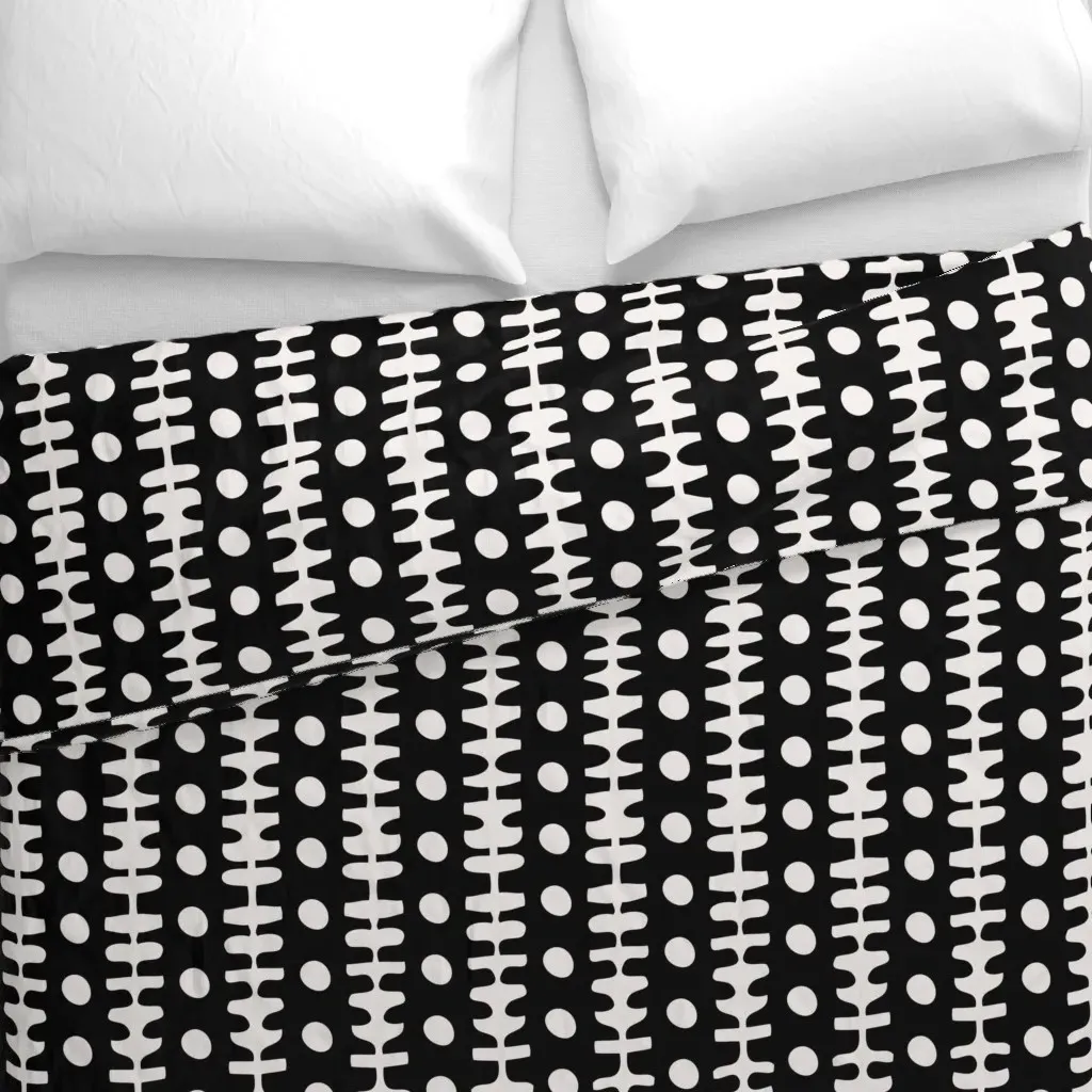 Dot And Stripe Mudcloth Large Duvet Cover - White alternate view