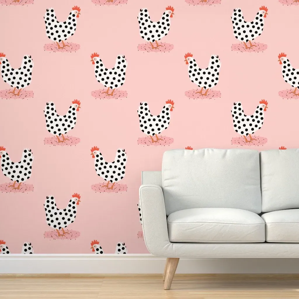 Dot Dot Chicken Peel and Stick Wallpaper - White, Pink product