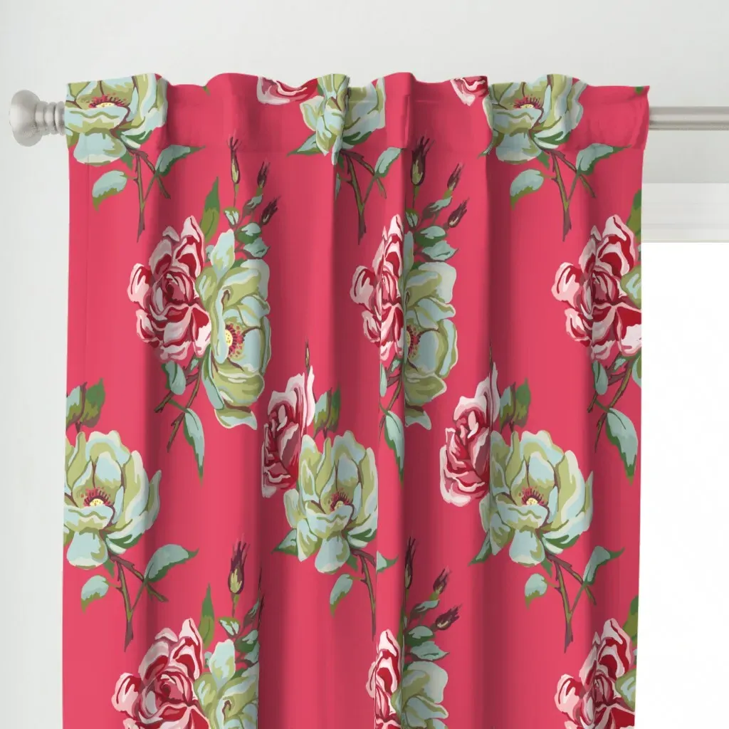 Double Rose Curtain Panel - Dark Pink alternate view