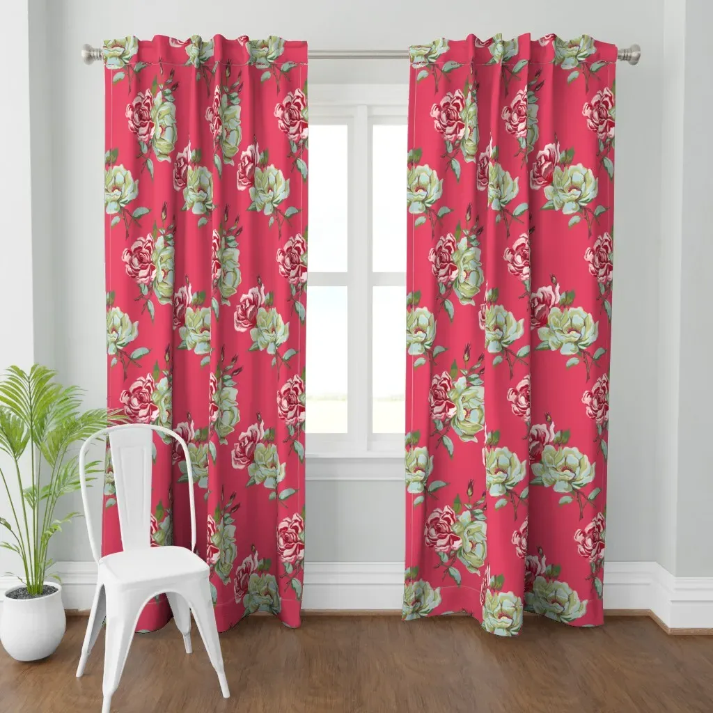 Double Rose Curtain Panel - Dark Pink product