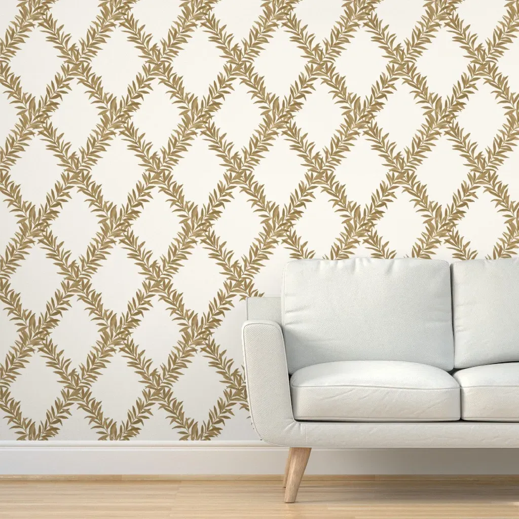 Doubled Leafy Trellis Peel and Stick Wallpaper - Gold, Cream product
