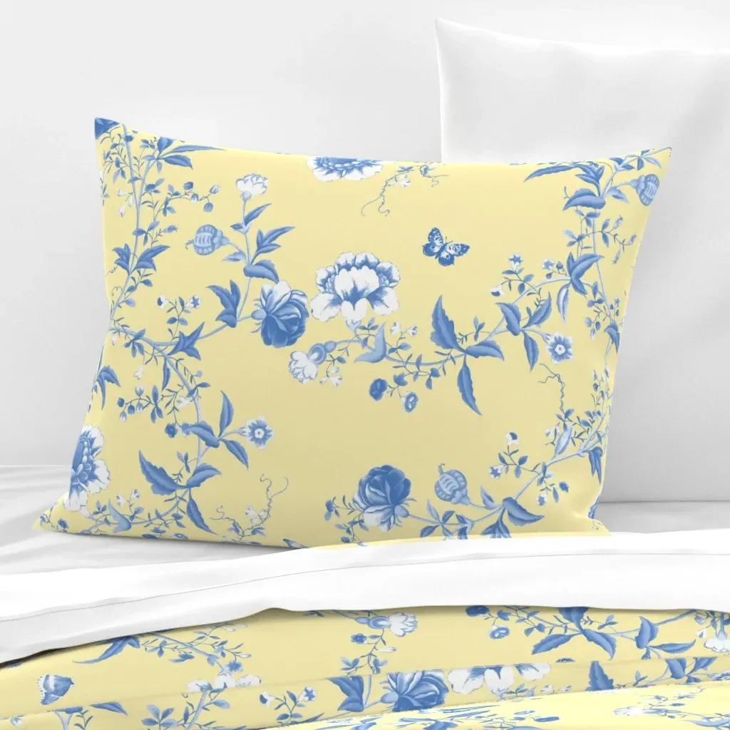 Dowager's Chinese Room Daffodil Standard Knife Edge Cushion - Pale Yellow, Cotton Sateen product