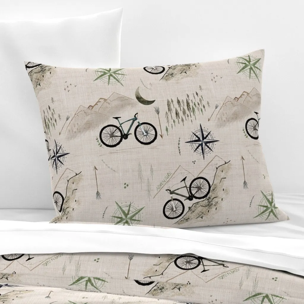 Down The Mountain Trail Bike Standard Knife Edge Cushion - Gray, Cotton Sateen product