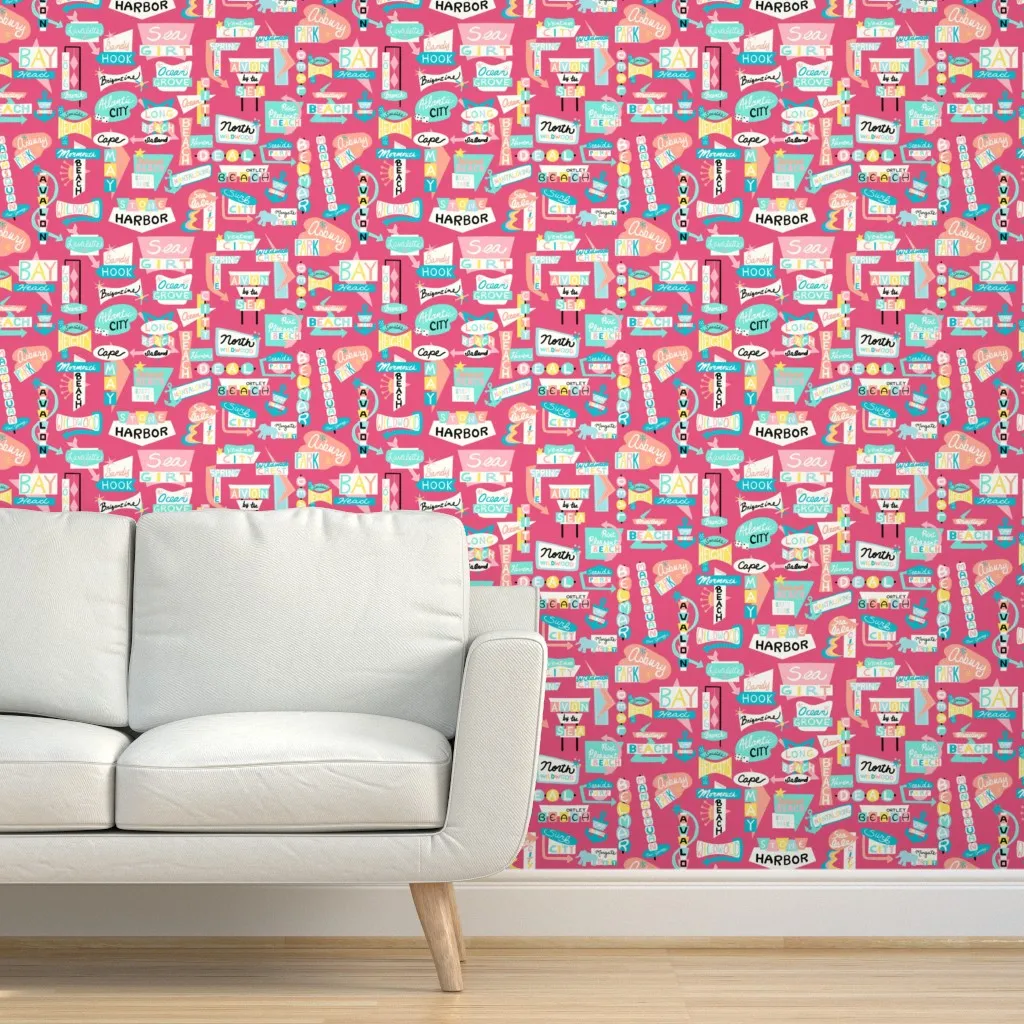 Down The Shore Peel and Stick Wallpaper - Dark Pink product