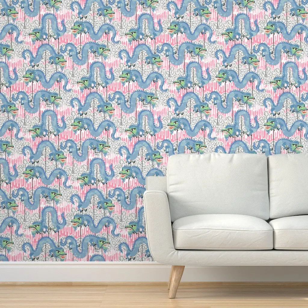 Dragon Dance Peel and Stick Wallpaper - Light Blue product