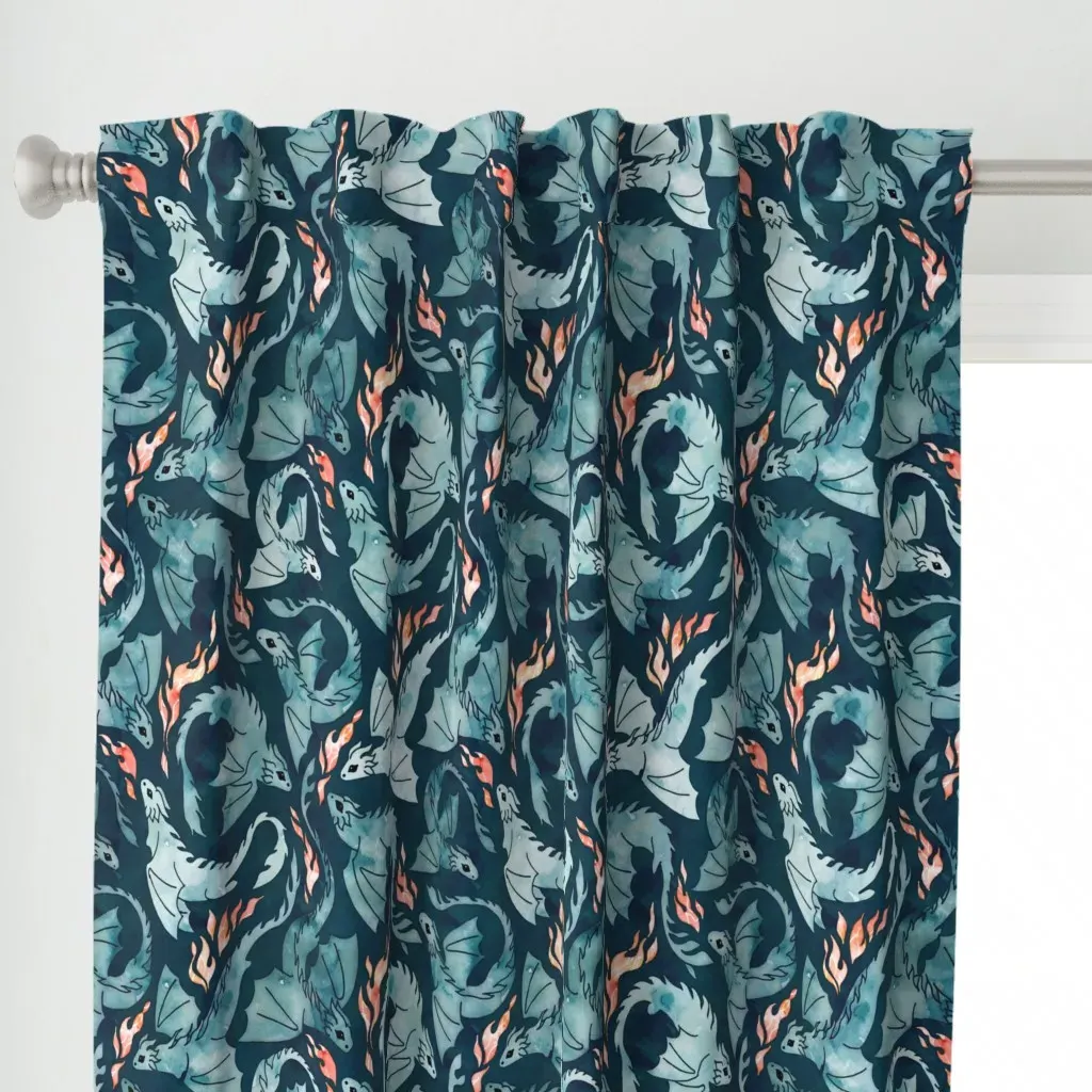 Dragon Fire Curtain Panel - Teal alternate view