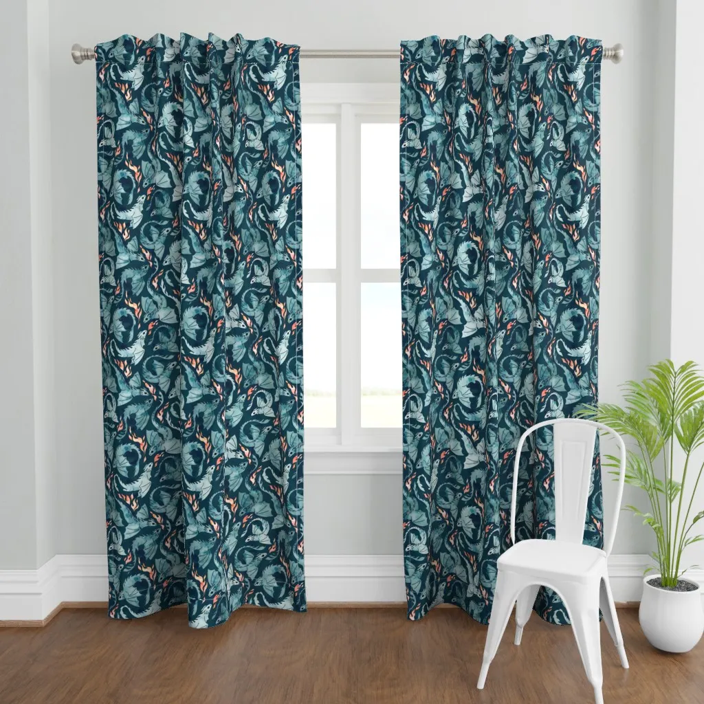 Dragon Fire Curtain Panel - Teal product