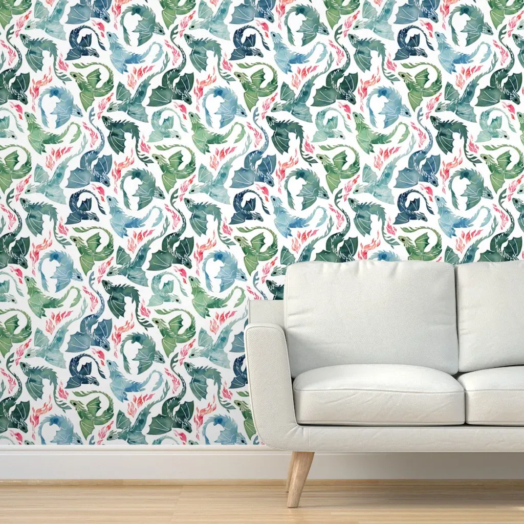 Dragon Fire Peel and Stick Wallpaper - Blue, Green product