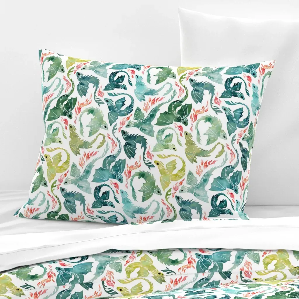 Dragon Fire Small Wide Standard Knife Edge Cushion - Yellow & Green, Cotton Sateen product