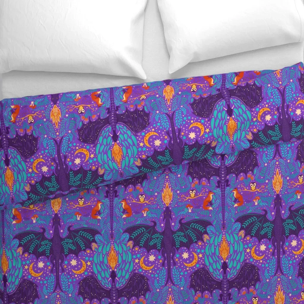 Dragon Forest At Night F2 Duvet Cover - Purple alternate view