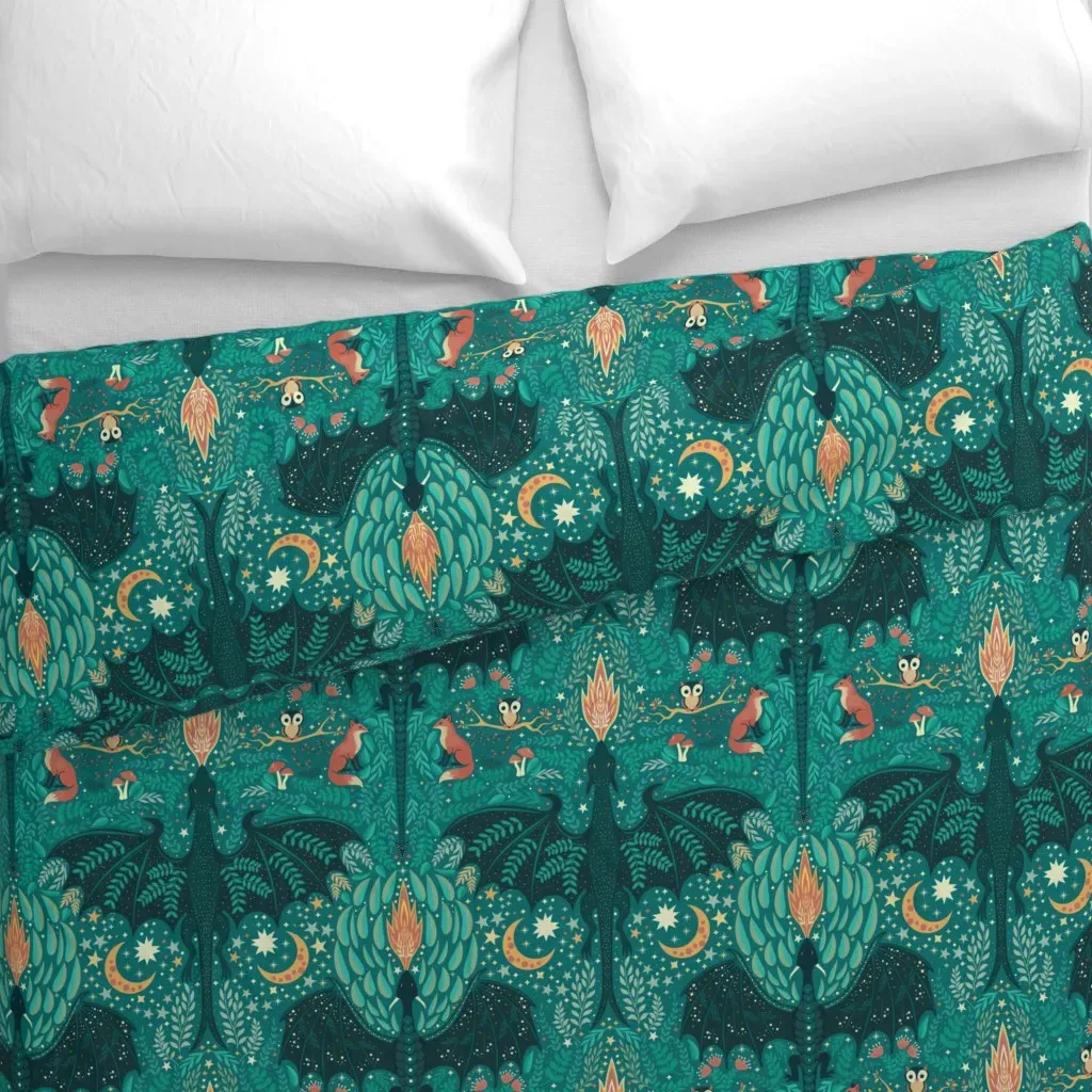 Dragon Forest At Night F3 Duvet Cover - Teal alternate view
