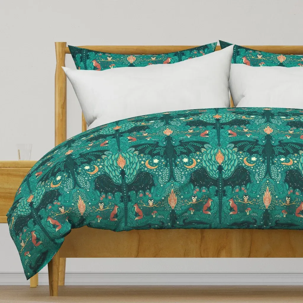 Dragon Forest At Night F3 Duvet Cover - Teal product