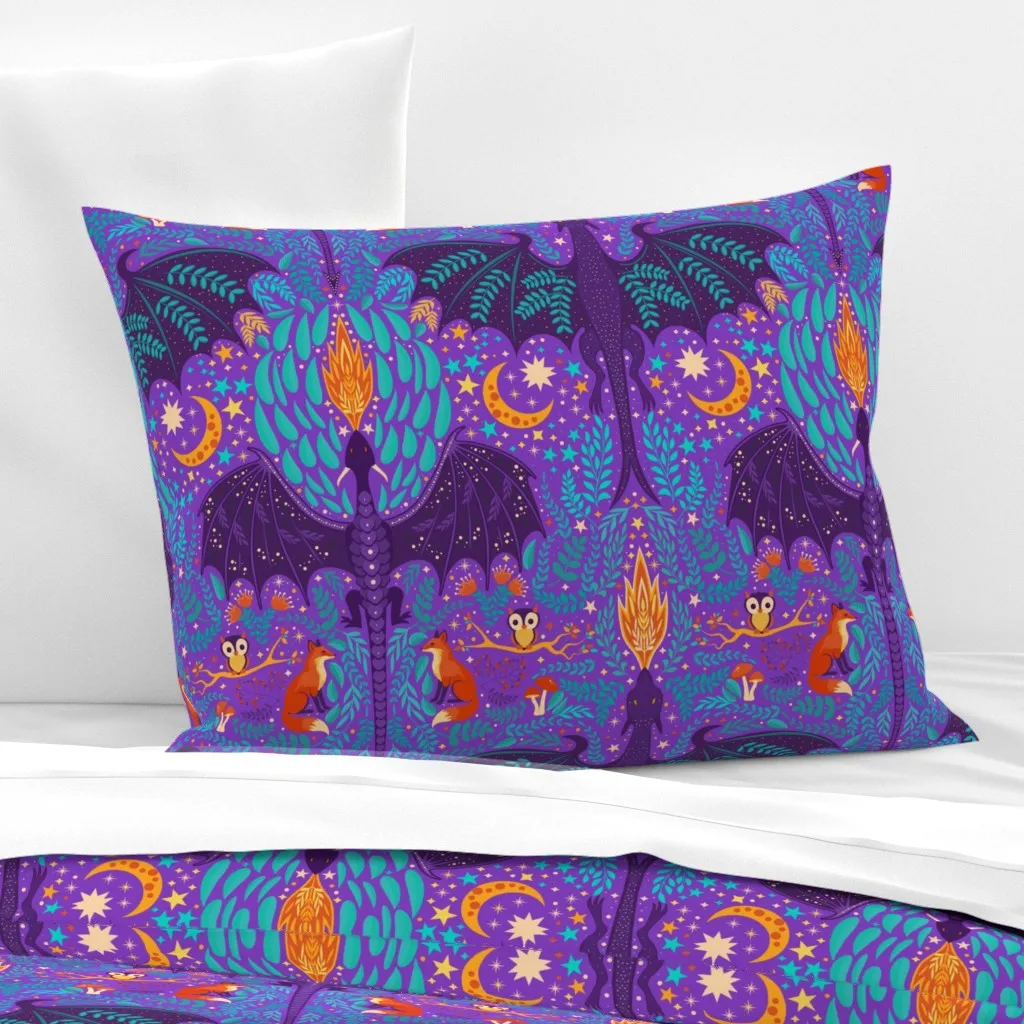 Dragon Forest At Night Standard Cushion Cover - Purple, Cotton Sateen product