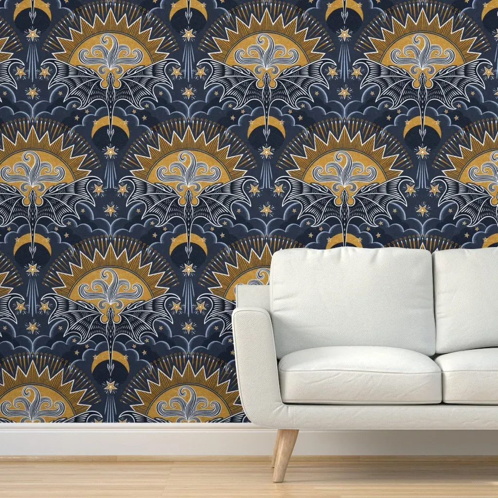 Dragon In The Sky Peel and Stick Wallpaper - Dark Blue product