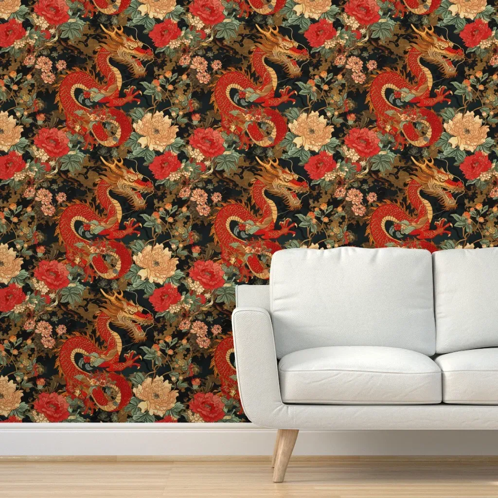 Dragon Symbol Peel and Stick Wallpaper - Red product
