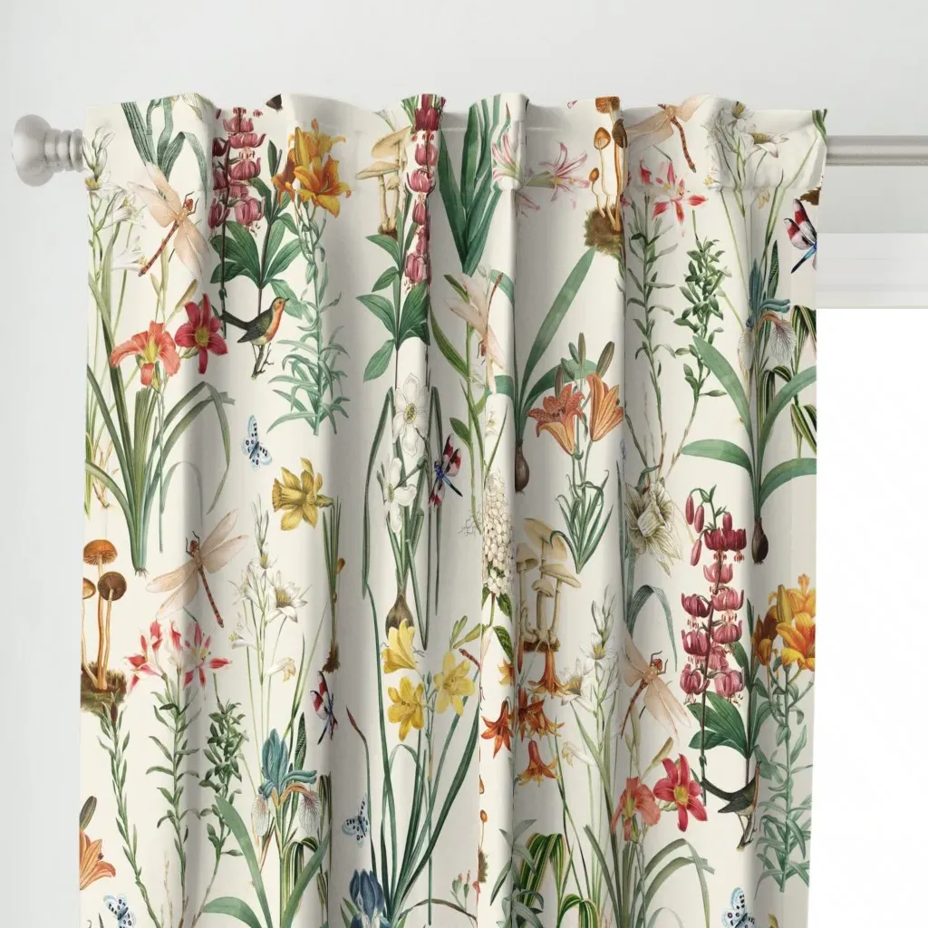 Dragonfly Garden Crema Curtain Panel - Orange alternate view