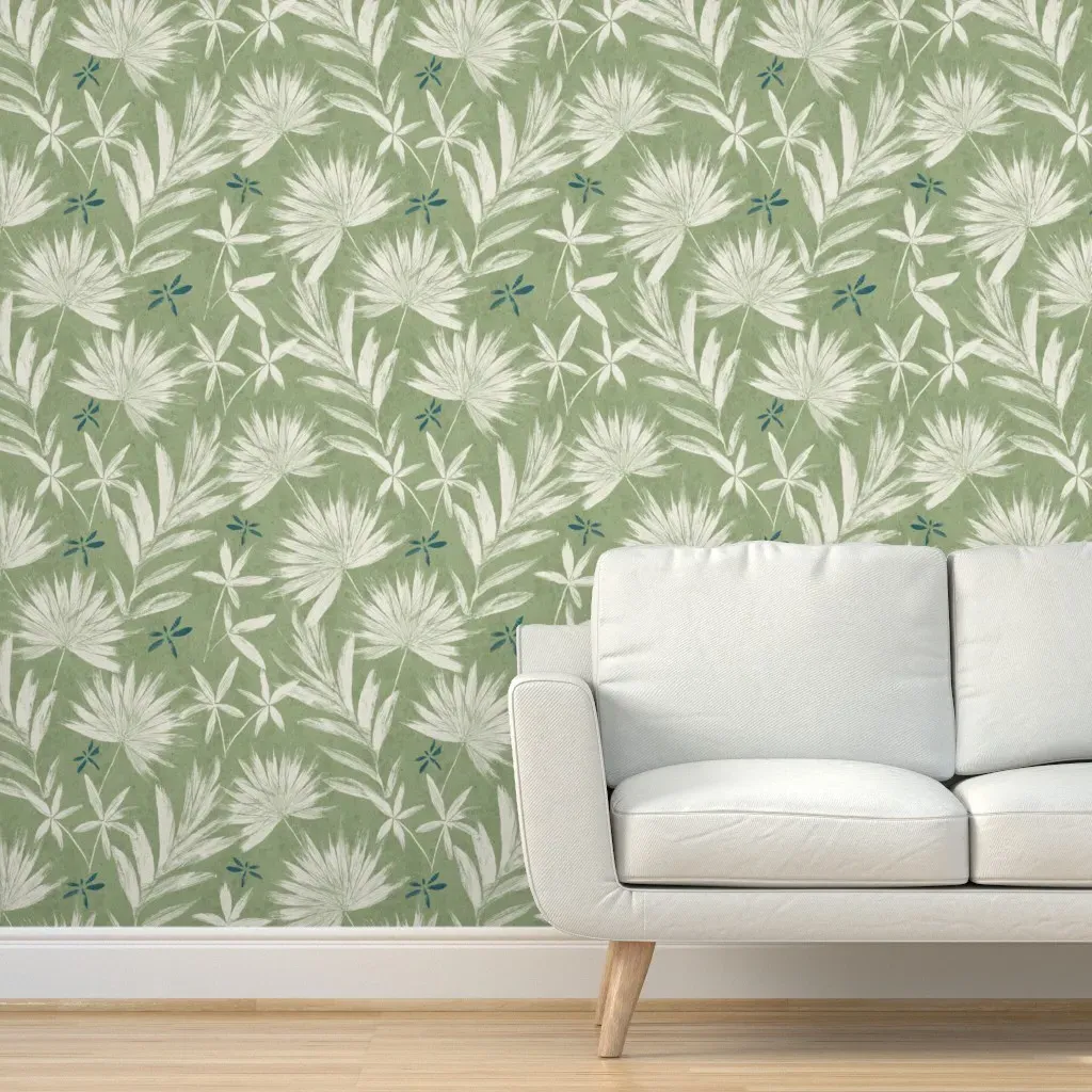 Dragonfly Ink Palms Peel and Stick Wallpaper - White product