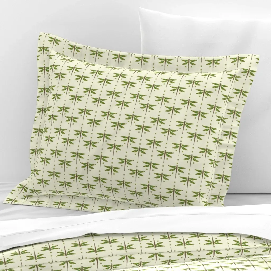 Dragonfly & Squares Standard Flanged Cushion Cover - Green, Cotton Sateen product
