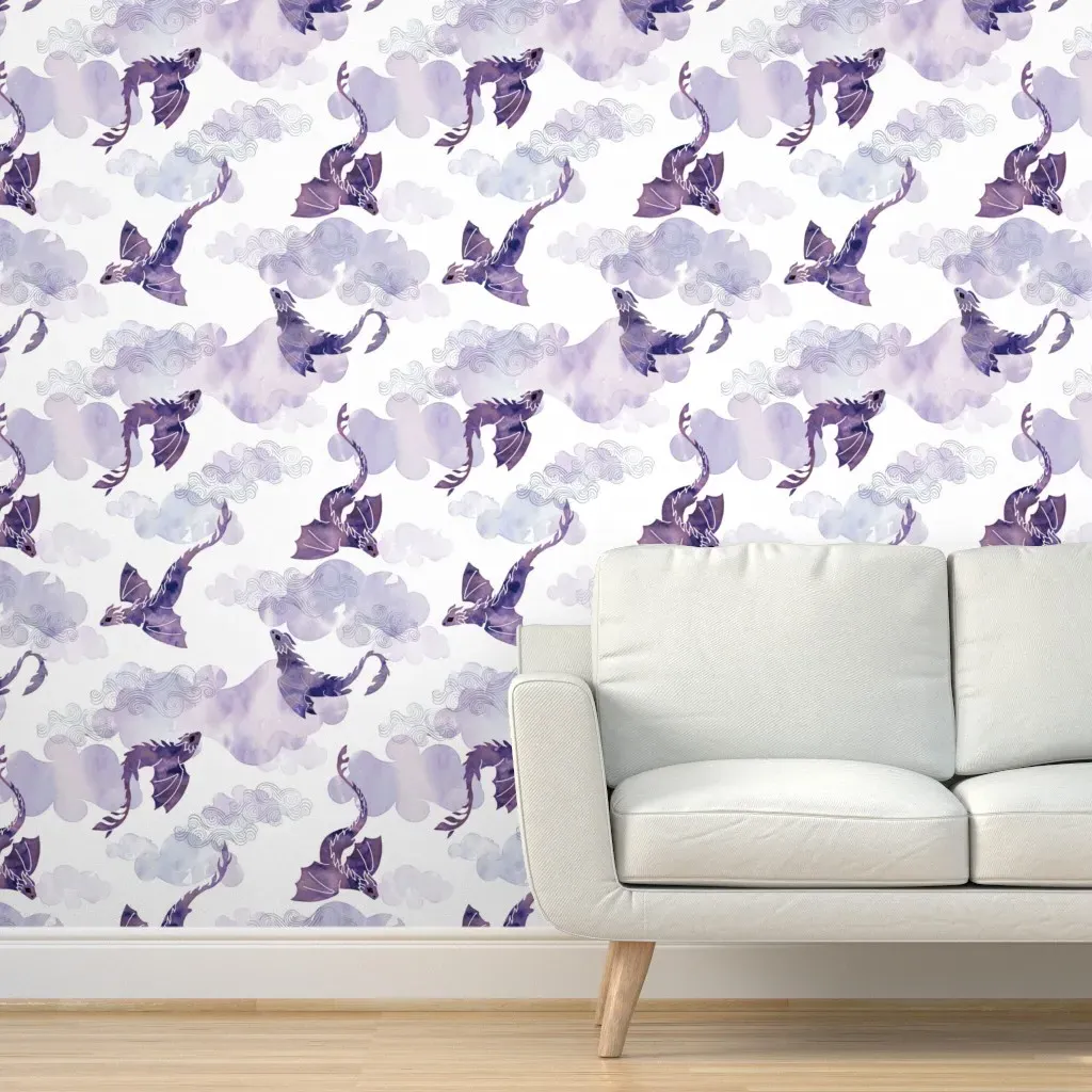 Dragons Clouds Peel and Stick Wallpaper - Purple product