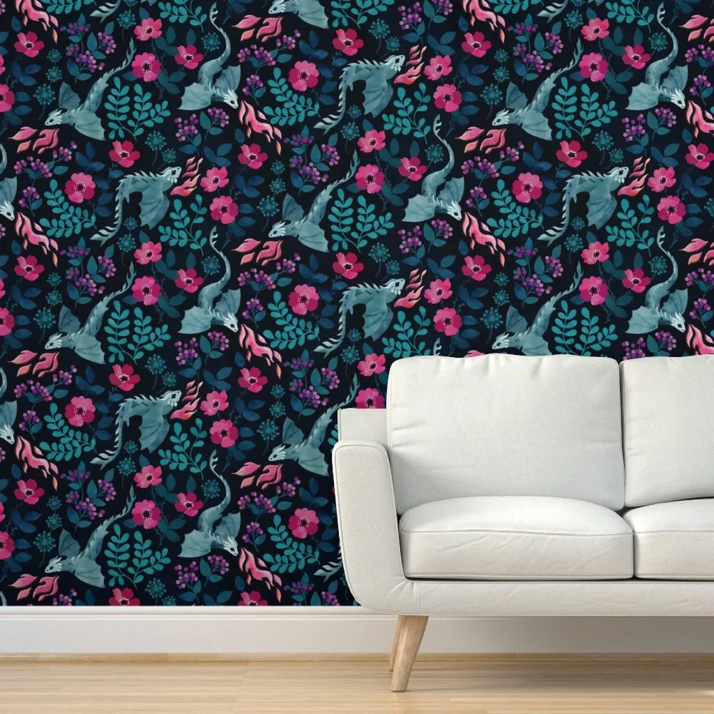 Dragons Floral Peel and Stick Wallpaper - Teal product