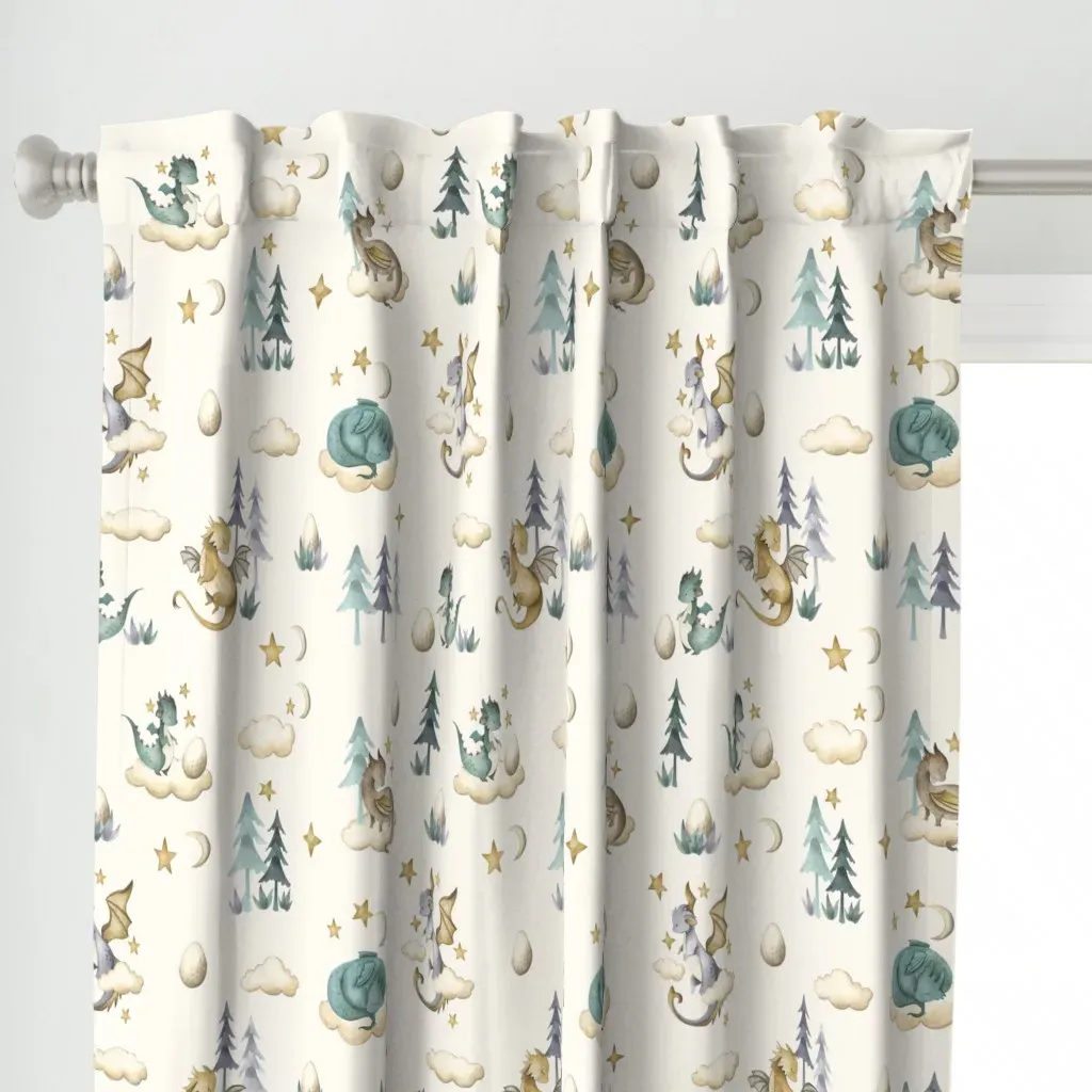 Dragons Little Baby Curtain Panel - Dusty Blue alternate view