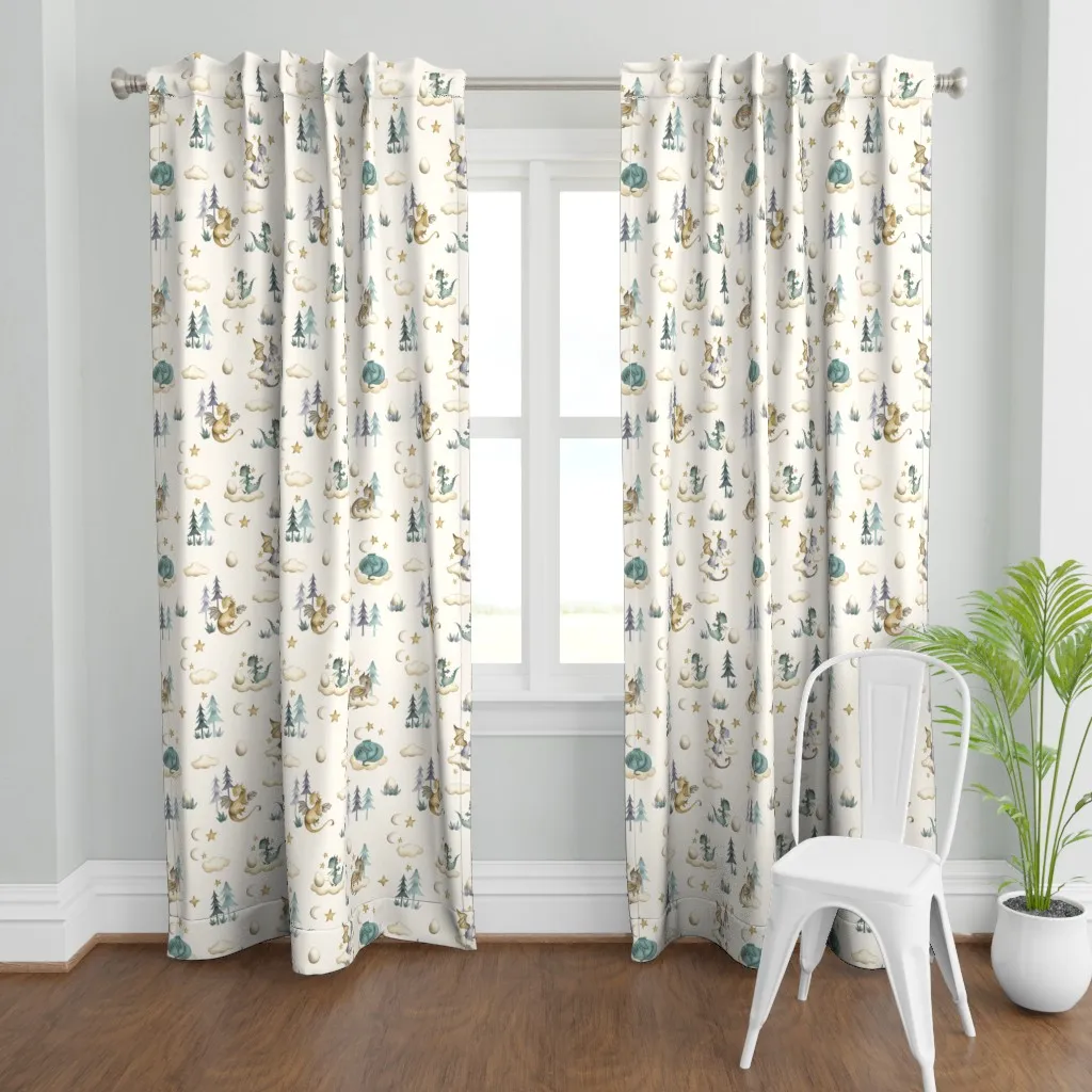 Dragons Little Baby Curtain Panel - Dusty Blue product