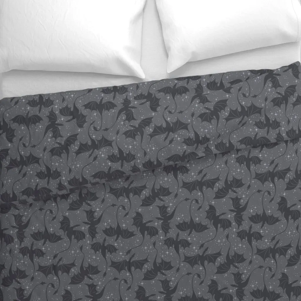 Dragons Starry Night Sky Duvet Cover - Dark Grey alternate view