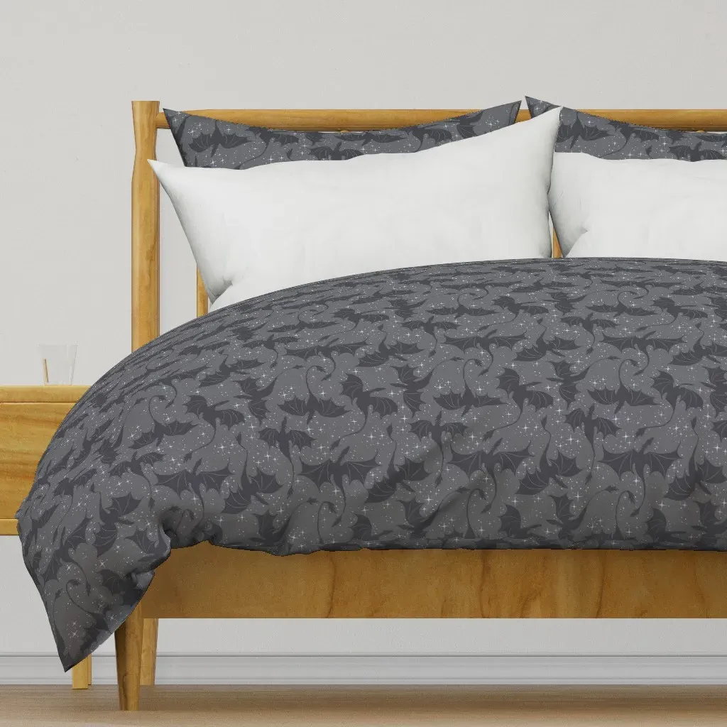 Dragons Starry Night Sky Duvet Cover - Dark Grey product