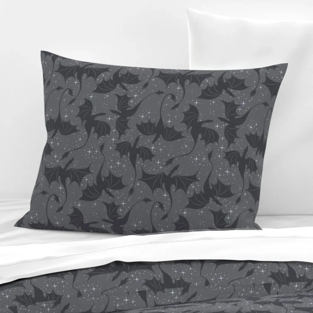 Dragons Starry Night Sky Standard Knife Edge Pillow - Dark Grey, Cotton Sateen product