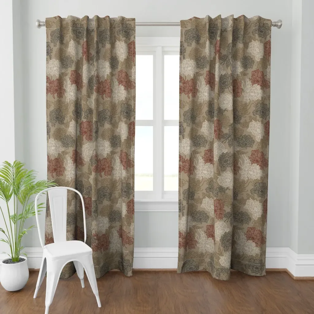Drawing Flowers Curtain Panel - Beige product