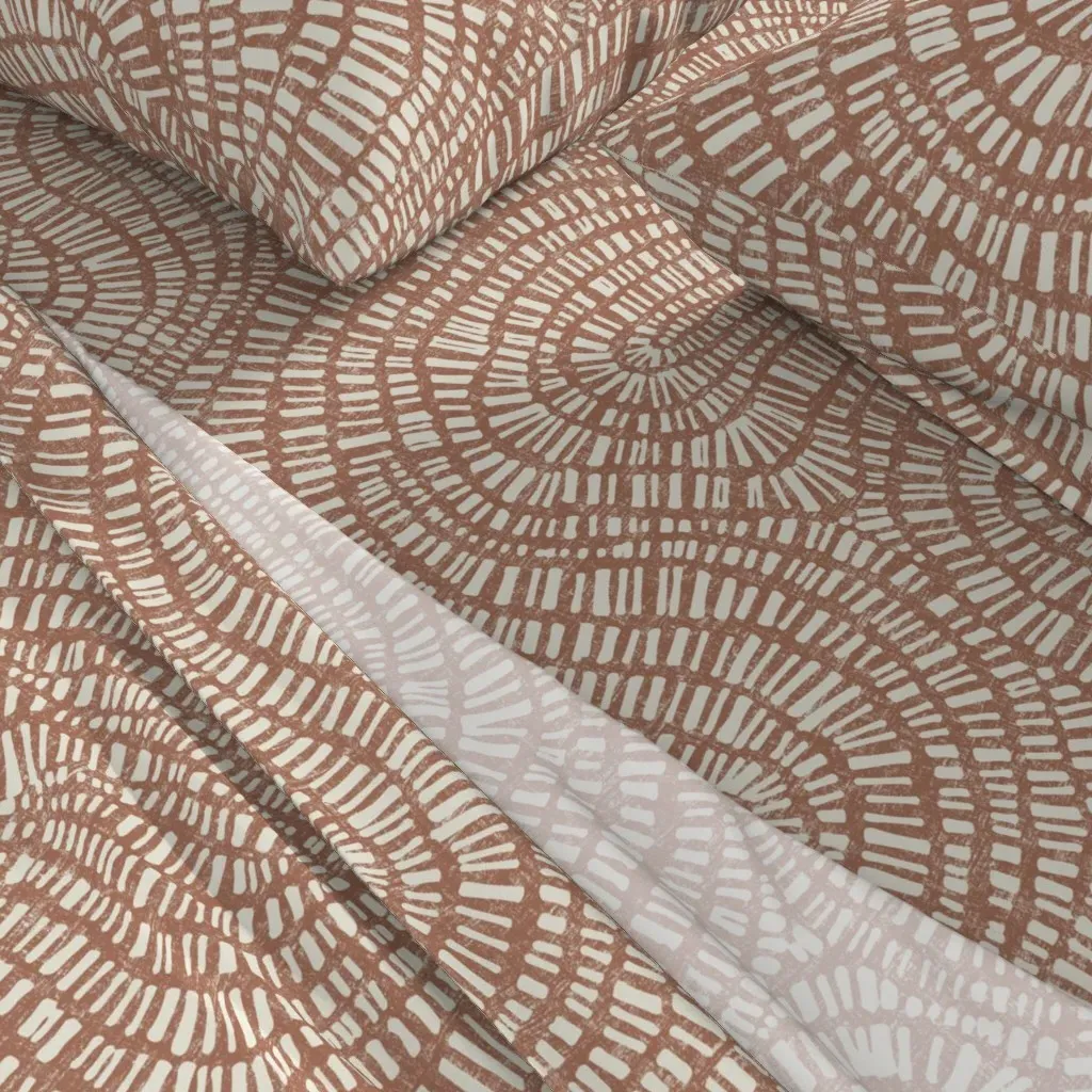 Drawn Abstract Swirl Topography Queen Sheet Set - Terracotta alternate view