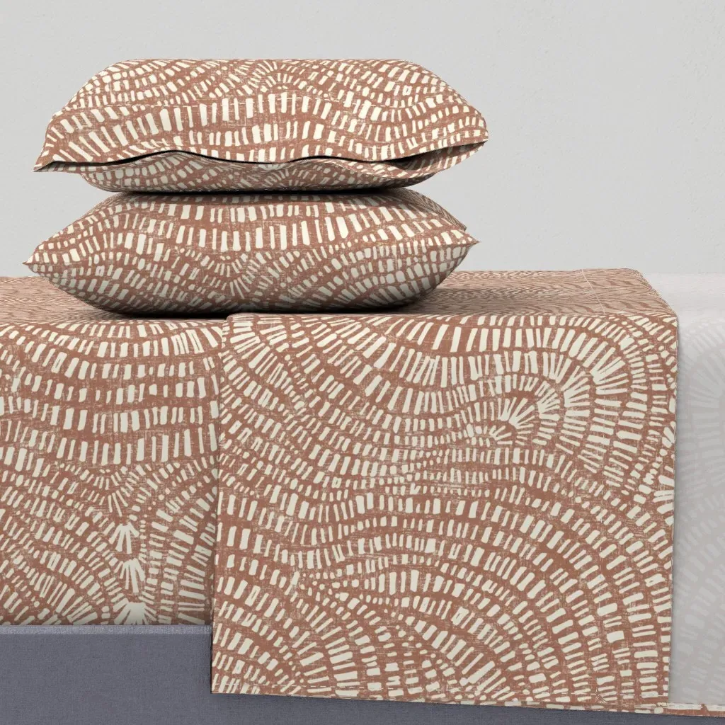 Drawn Abstract Swirl Topography Queen Sheet Set - Terracotta product