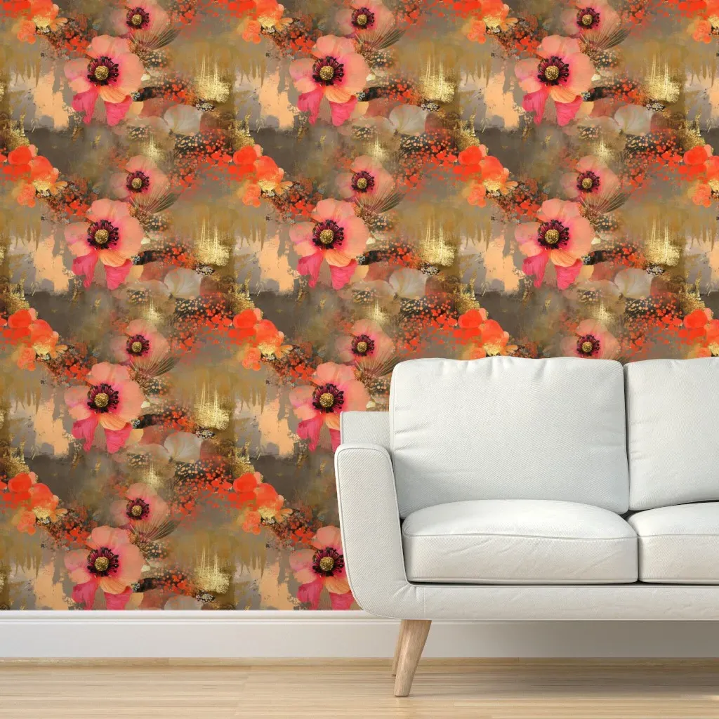 Dreamscape Floral 3 Golden Hour Peel and Stick Wallpaper - Coral Pink product
