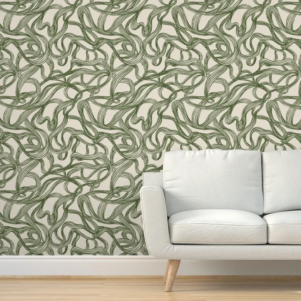 Dreamscape Swirling Lines Peel and Stick Wallpaper - Olive Green product