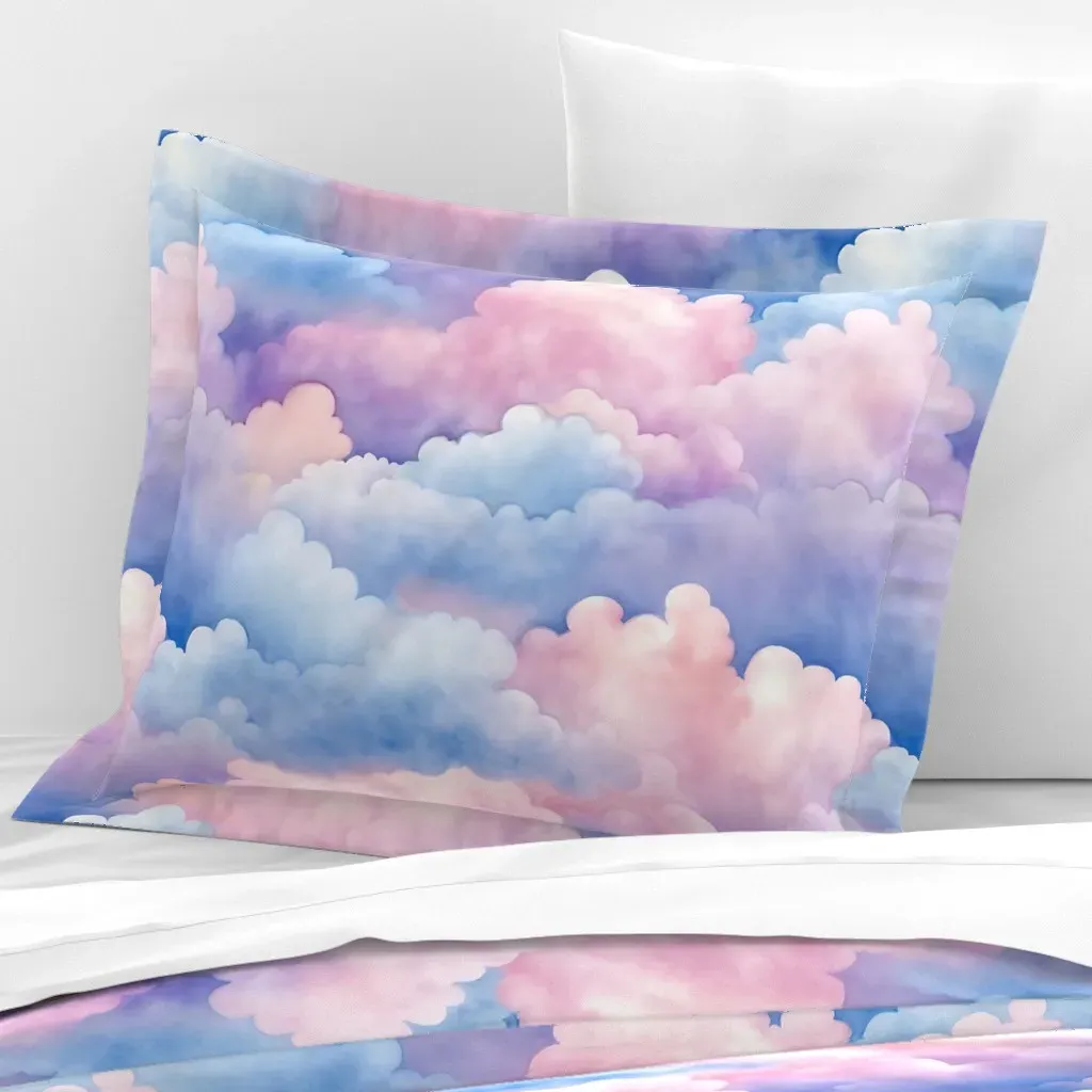 Dreamy Cloudscape Standard Flanged Cushion Cover - Pink, Cotton Sateen product