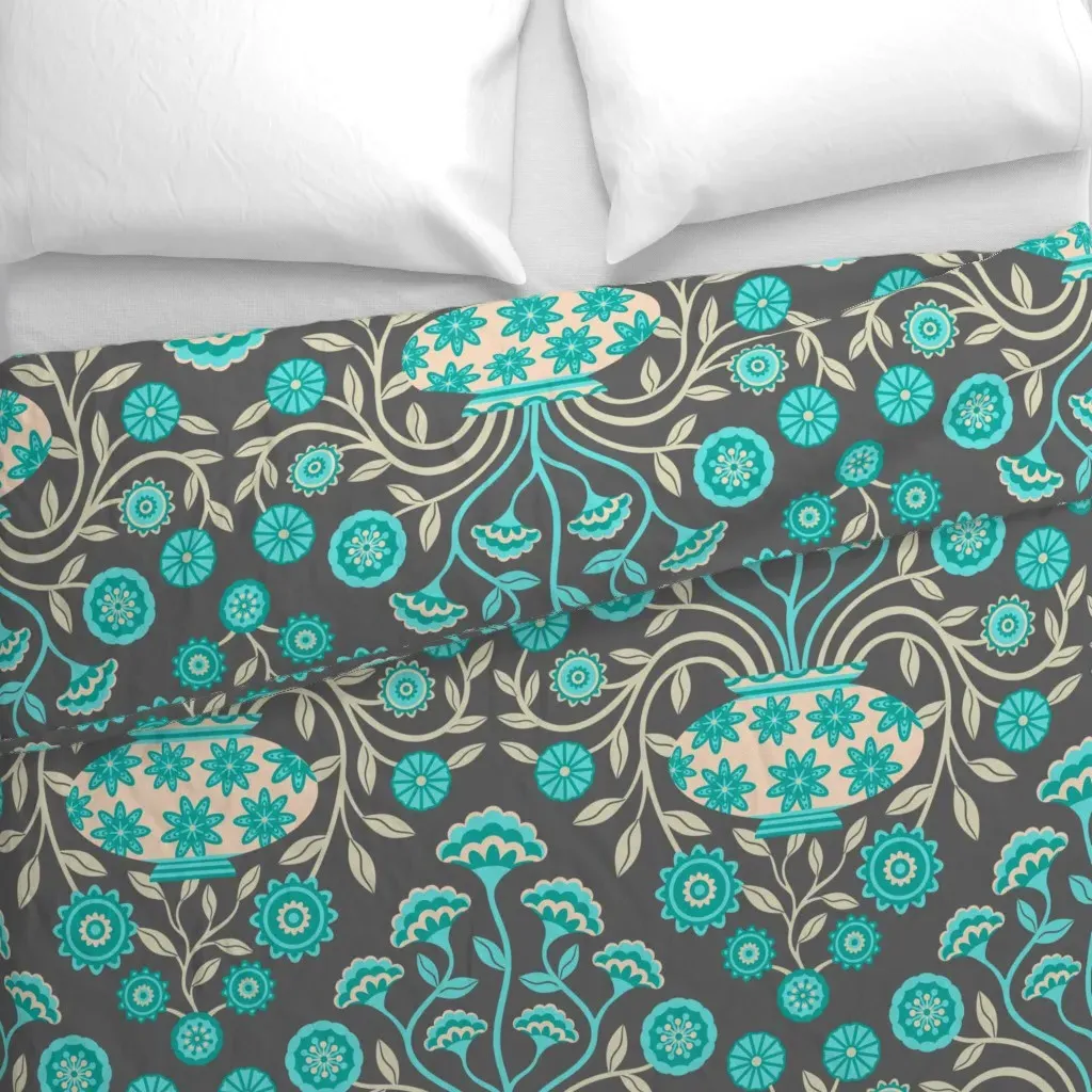 Dreamy Damask Floral Botanical Duvet Cover - Teal alternate view