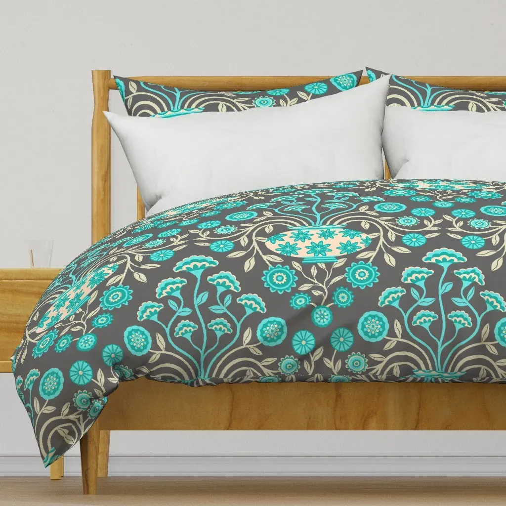 Dreamy Damask Floral Botanical Duvet Cover - Teal product
