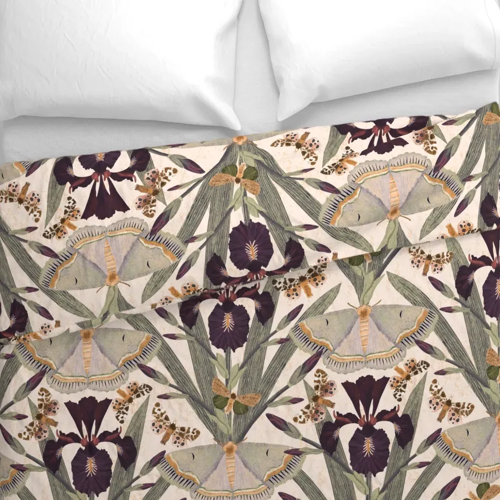 Dreamy Dutch Iris & Moths Duvet Cover - Dark Purple alternate view
