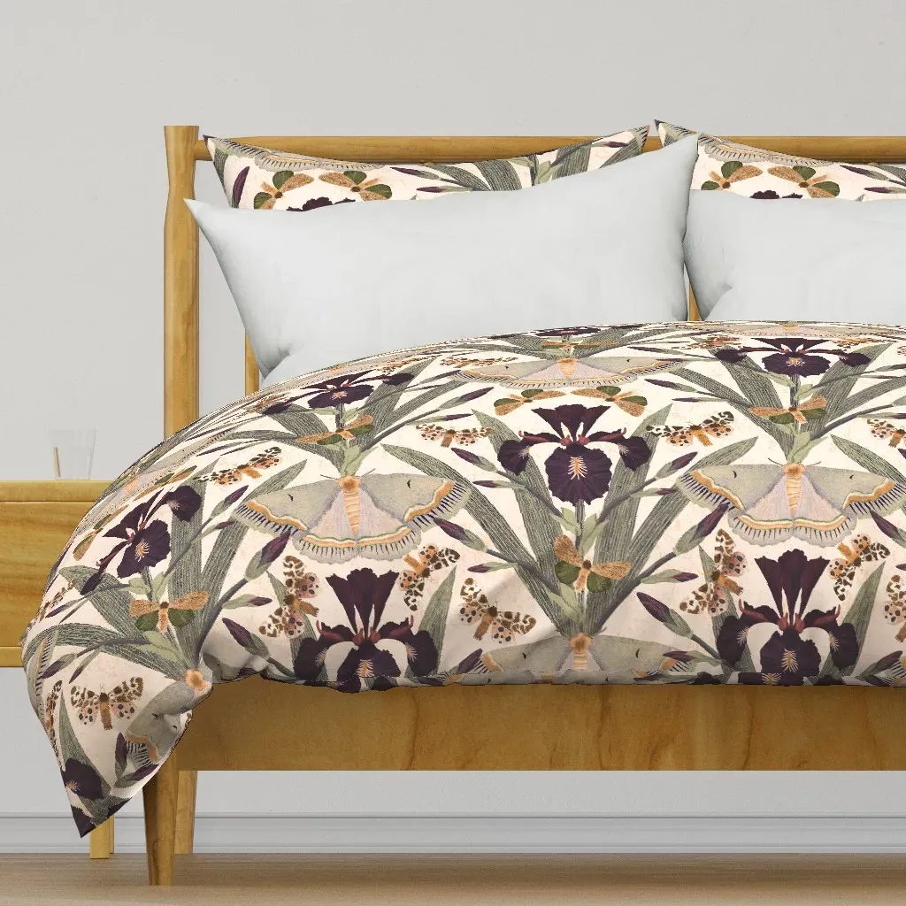 Dreamy Dutch Iris & Moths Duvet Cover - Dark Purple product