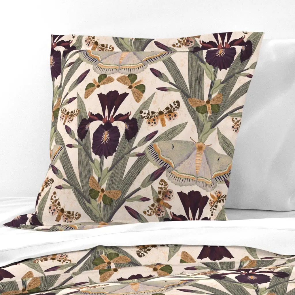 Dreamy Dutch Iris & Moths XL Euro Pillow Sham - Dark Purple product