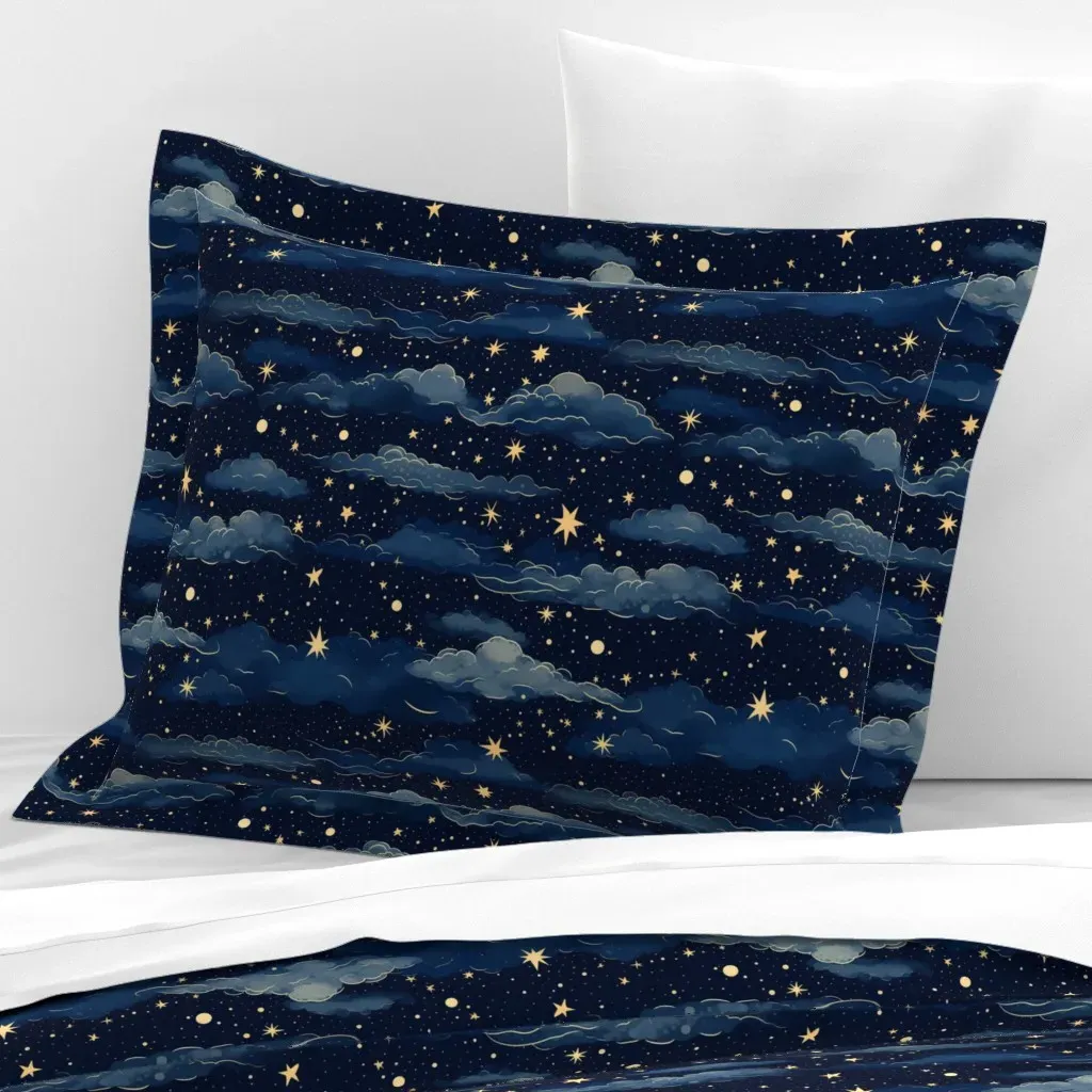 Dreamy Night Sky Standard Flanged Cushion Cover - Gold, Cotton Sateen product