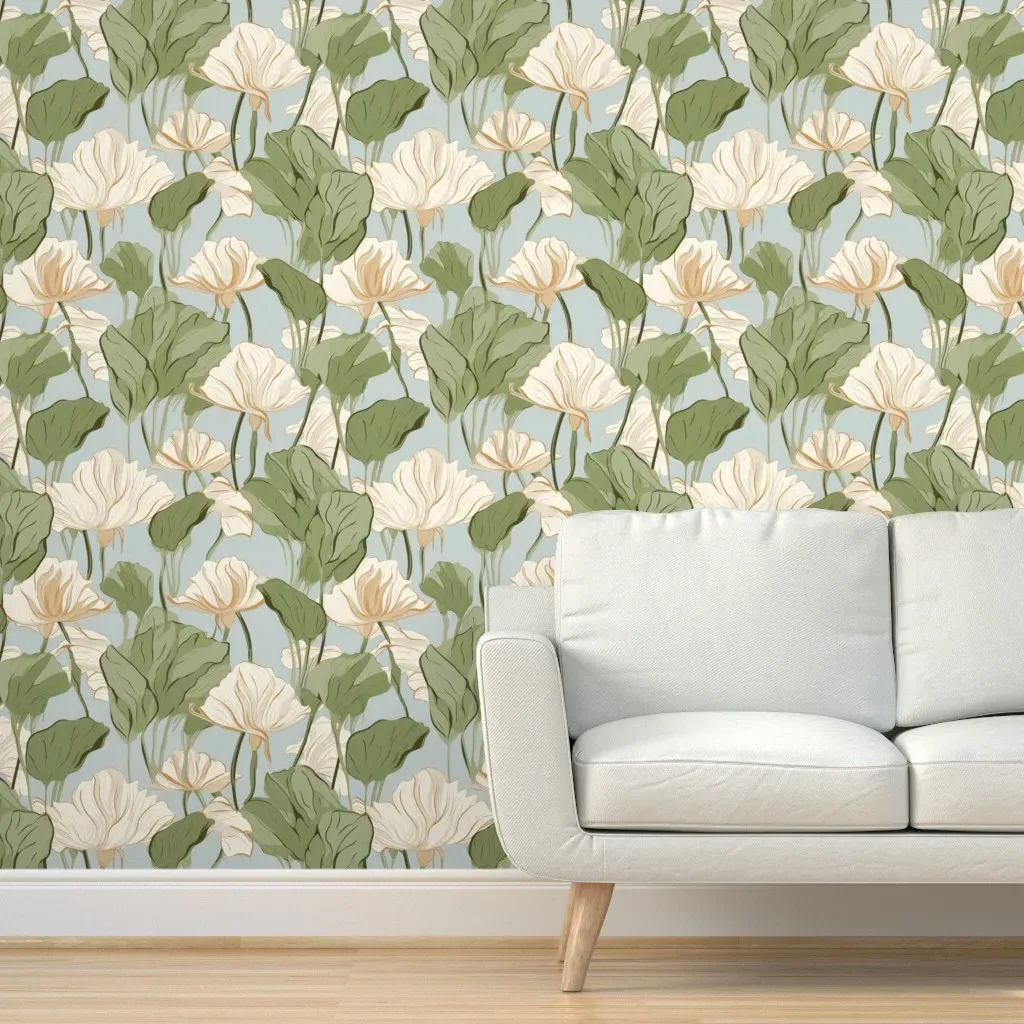 Dreamy Water Lilies Peel and Stick Wallpaper - Off-White product