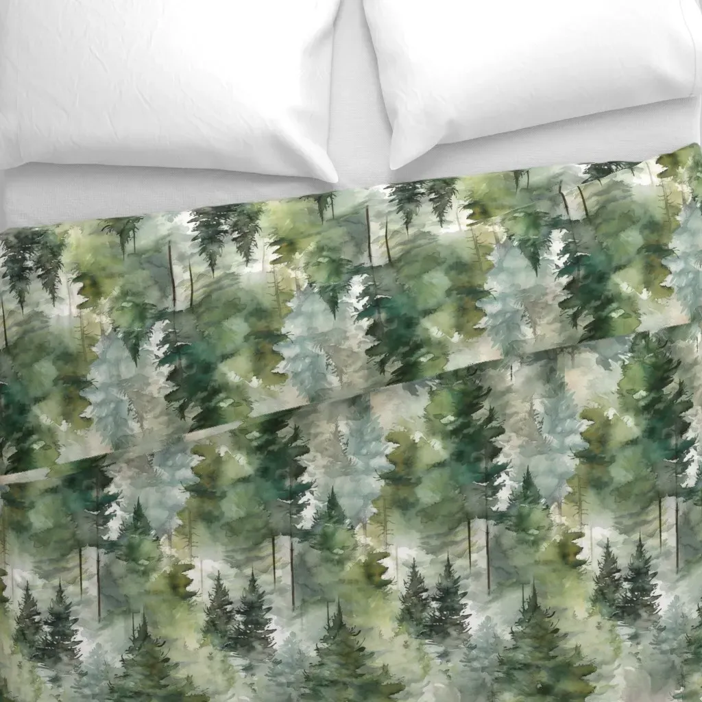 Dreamy Watercolor Evergreen Duvet Cover - Forest Green alternate view