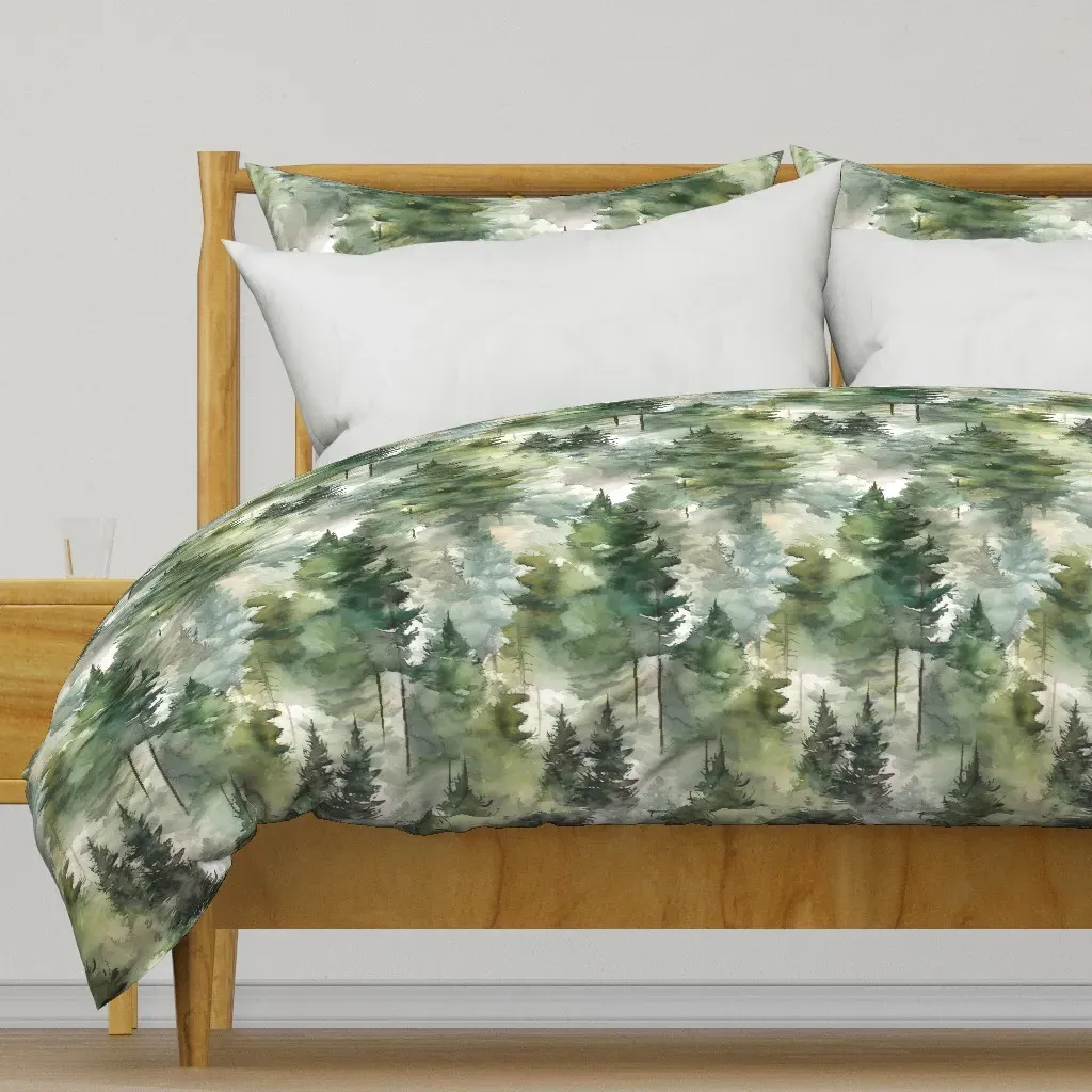 Dreamy Watercolor Evergreen Duvet Cover - Forest Green product