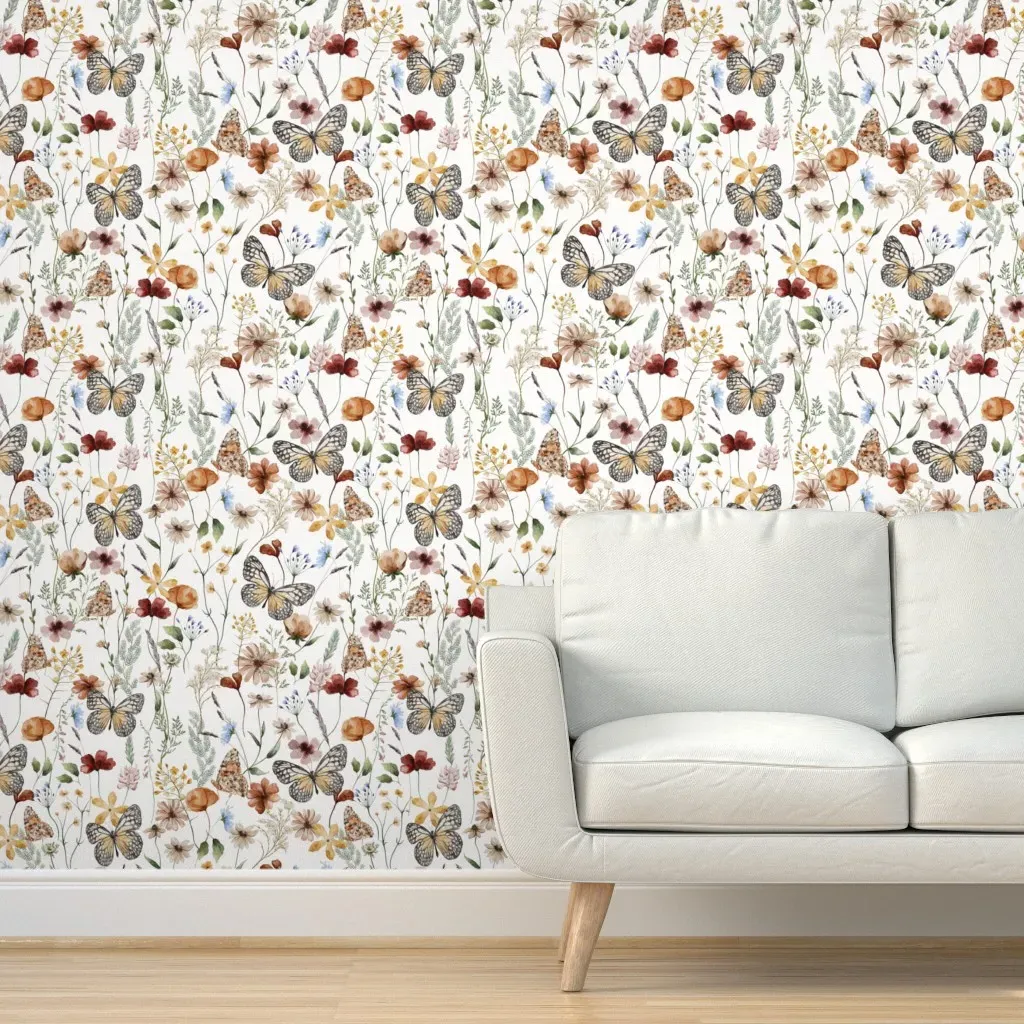 Dried Pressed Wildflowers Meadow Peel and Stick Wallpaper - Beige product