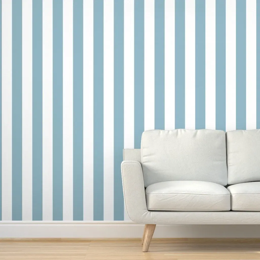 Duck Egg and White Cabana Stripe Peel and Stick Wallpaper - White product